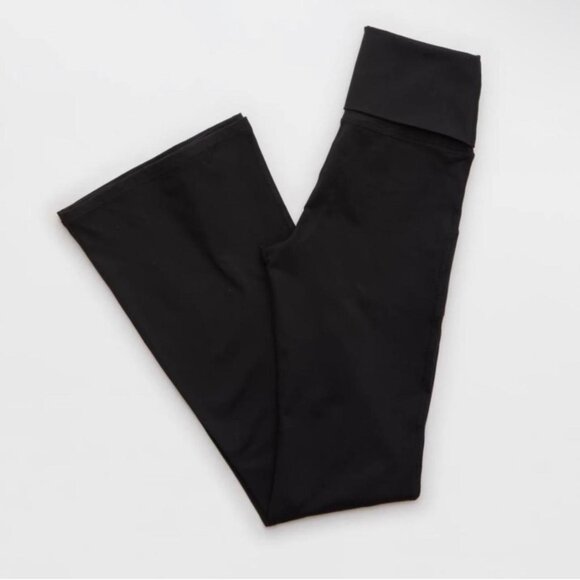 Aerie “The Hugger” Fold Over Black High Rise Flare Leggings - Picture 3 of 4